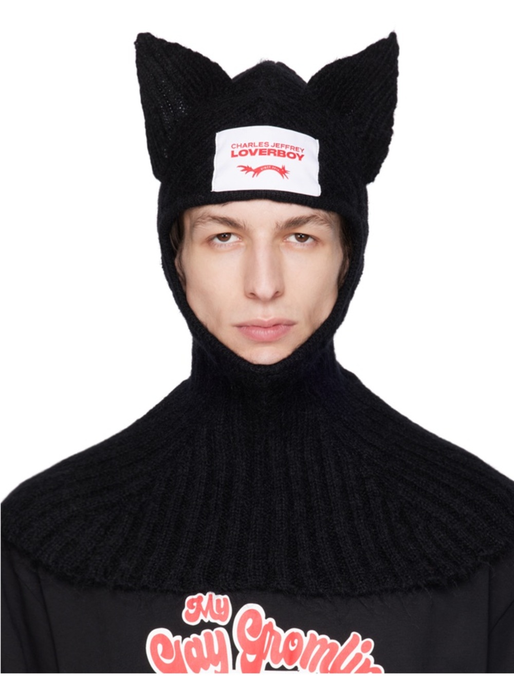 Charles Jeffery loverboy Black Ribbed Knit Balaclava hat